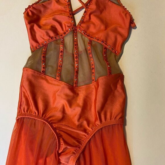 LA dance designs semi custom ASTRA UNITARD coral orange child large LC - Picture 4 of 16